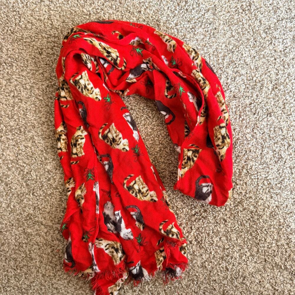Christmas Cats Red Scarf Shawl Holiday Kittens